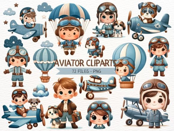 MENINO AVIADOR AQUARELA Kit Digital MENINO AVIADOR AQUARELA - Imagem 1
