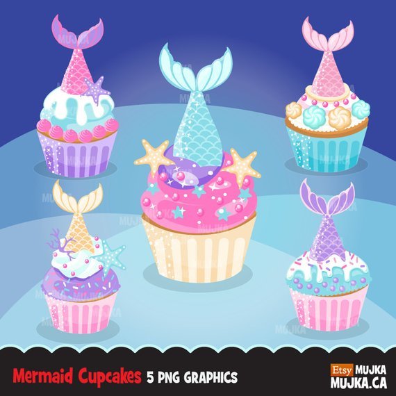 MERMAID-CUPCAKES Kit Digital Cupcakes Calda de Sereia - Imagem 1