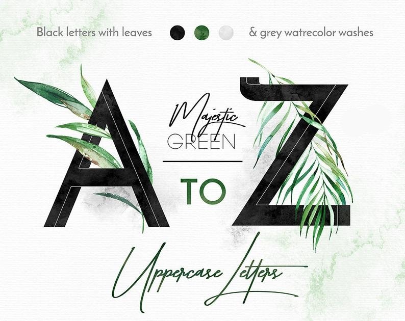 Majestic Green Black Letters-Octopus Kit Digital Alfaberto - Imagem 1