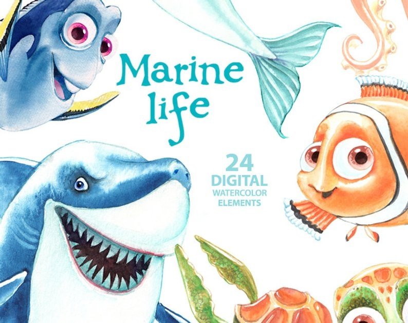 Marine Life Arquivo Kit Digital Tubarão e Peixinho - Imagem 1