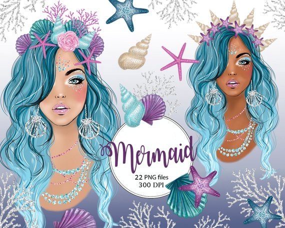 Mermaid Clipart Arquivo Kit Digital Sereia Moça - Imagem 1