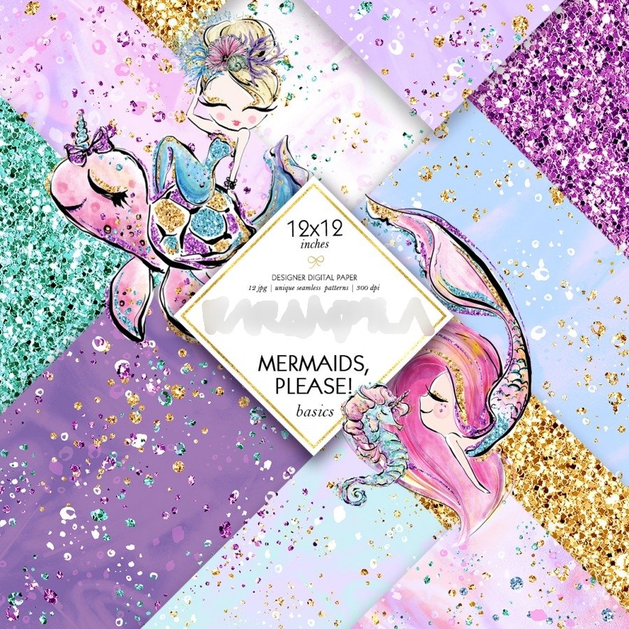 Mermaids Please - Papeis Kit Digital Papeis Sereias - Imagem 1
