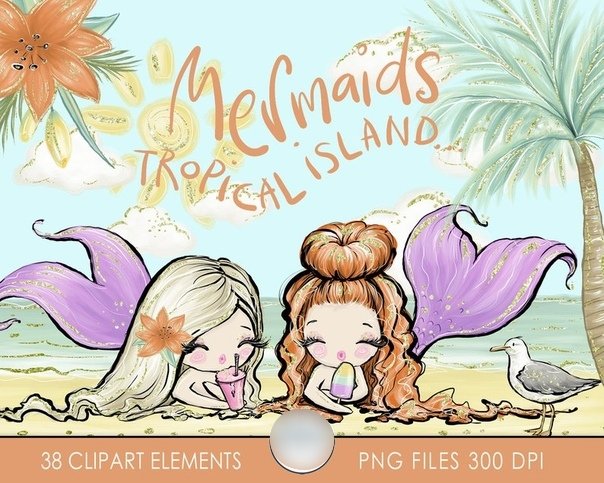Mermaids Tropical Island-Monique Kit Digital Sereias Tropical na Ilha - Imagem 1