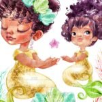Arquivo Kit Digital  Sereia Mãe e Filha Negras
