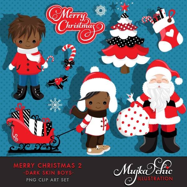 Merry Christmas 2 Dark Skin Boys MUJKA Kit Digital Feliz Natal - Imagem 1
