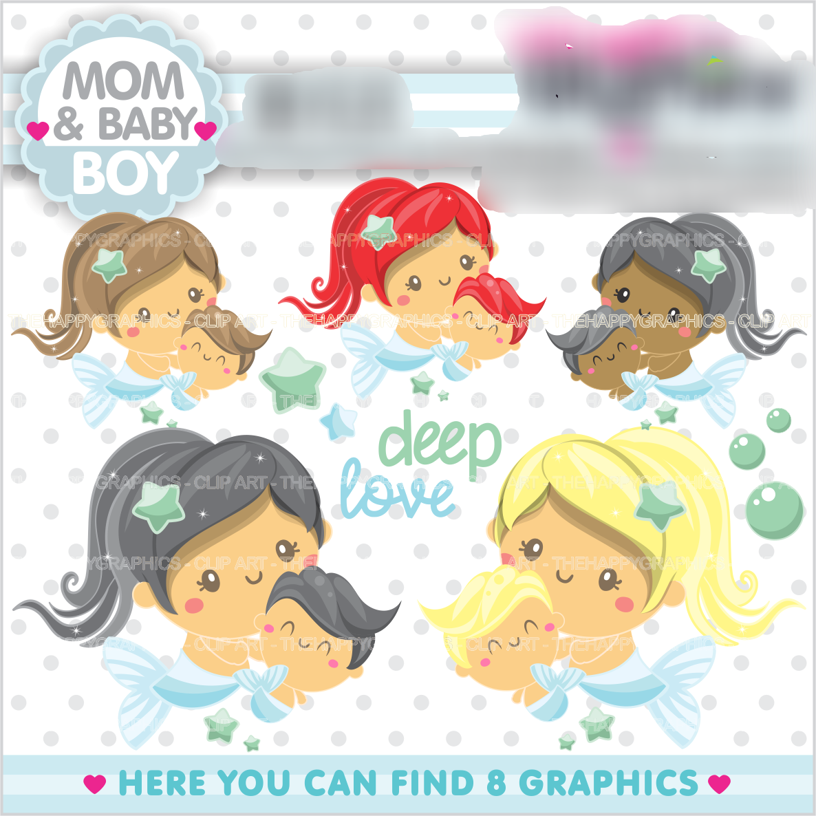 Mom and Baby Boy - Mermaid Kit Digital Sereias Mãe e Baby Boy - Imagem 1