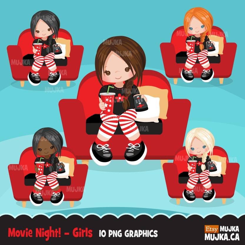 Movie Night Girls 2 MUJKA Kit Digital Garota Assistindo - Imagem 1