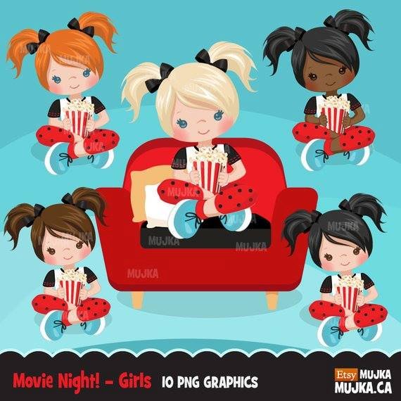 Movie Night Girls MUJKA Kit Digital Garotas Assistindo - Imagem 1