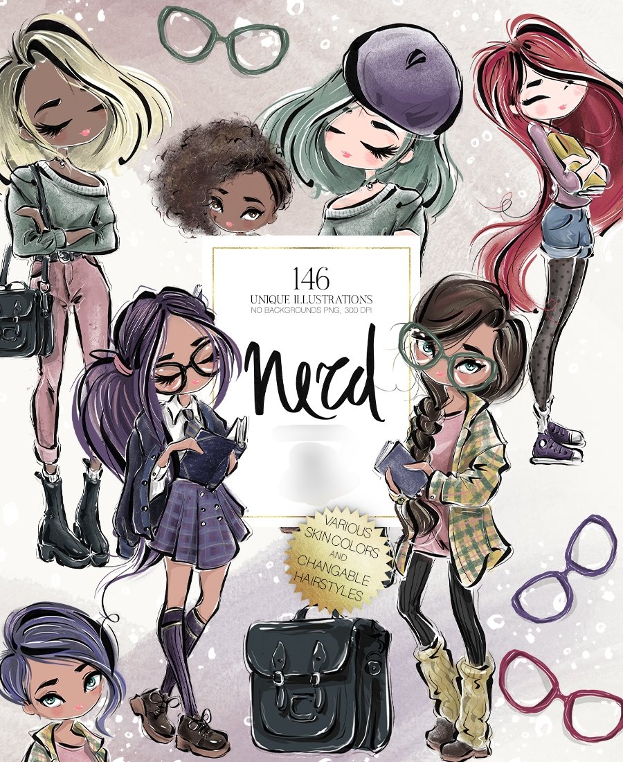 Nerd Kit Digital Garotas Estudantes - Imagem 1