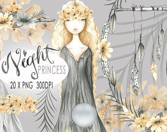 Night Princess ClipArt Kit Digital Princesa no Bosque - Imagem 1