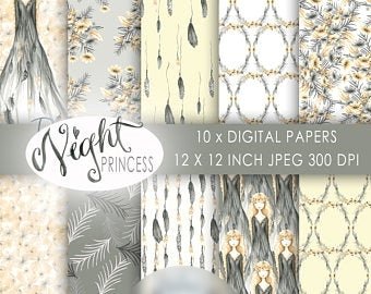 Night Princess Patterns Kit Digital Papeis Princesa no Bosque - Imagem 1
