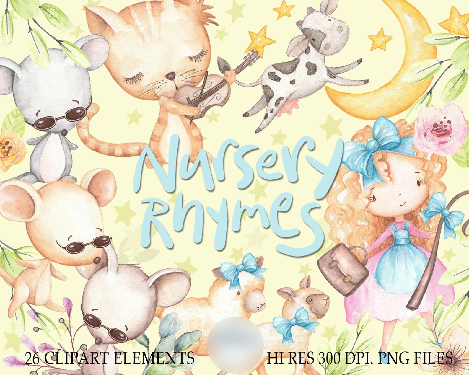 Nursery Rhyme Clipart Kit Digital Animais Rimas Clipart - Imagem 1