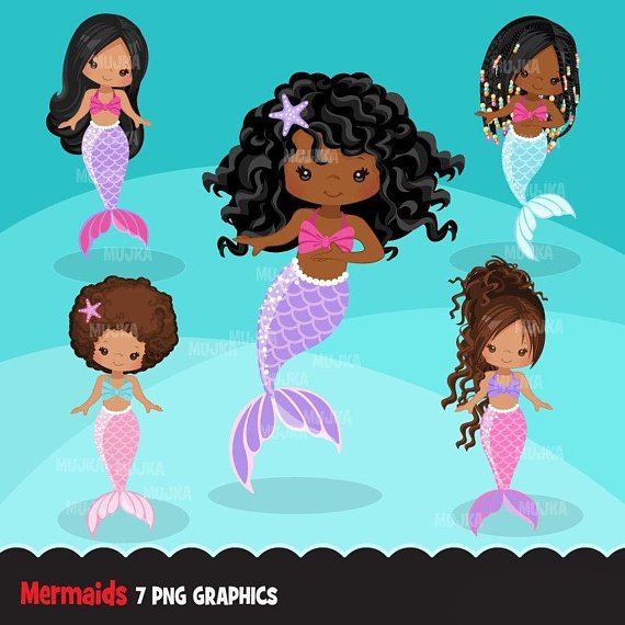 PASTEL-MERMAIDS-DARK-SKIN Arquivo Kit Digital Sereias - Imagem 1