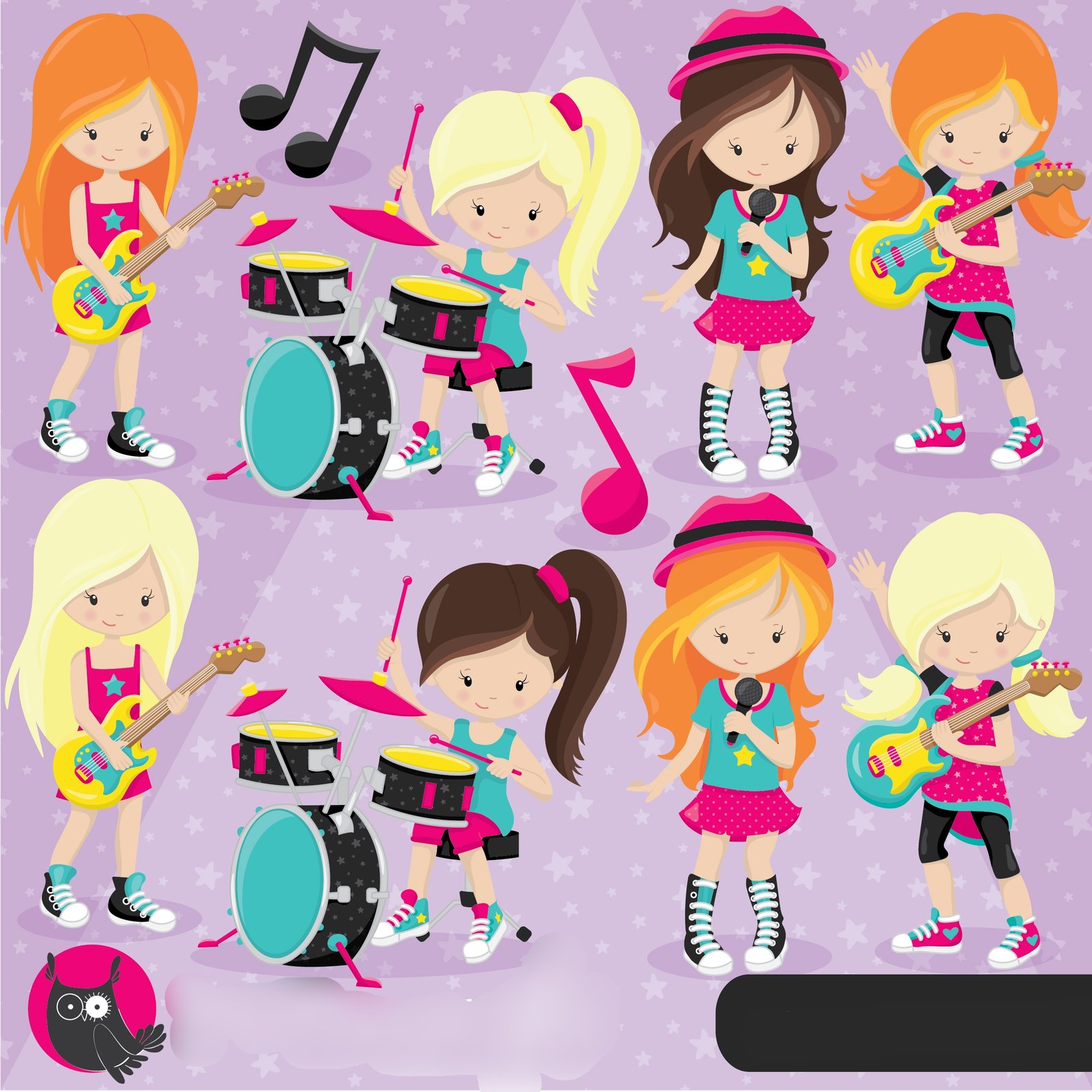 PG_Girl-Rock-Band Kit Digital Papeis Festa do Rock - Imagem 1