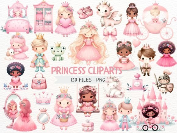 PRINCESAS ROSA AQUARELA Kit Digital PRINCESAS ROSA AQUARELA - Imagem 1