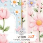Kit Digital Papéis Fundos Florais Aquarela