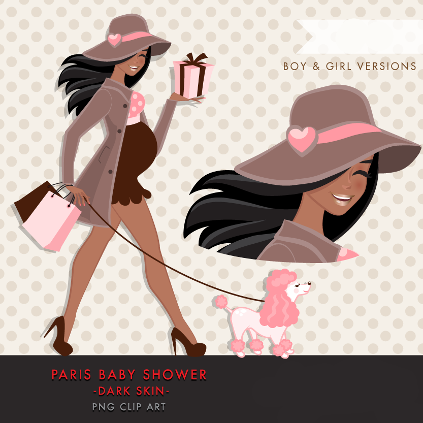 Paris Baby Shower Dark Skin MUJKA Arquivo Kit Digital Chá de Bebê Tema Paris Negra - Imagem 1