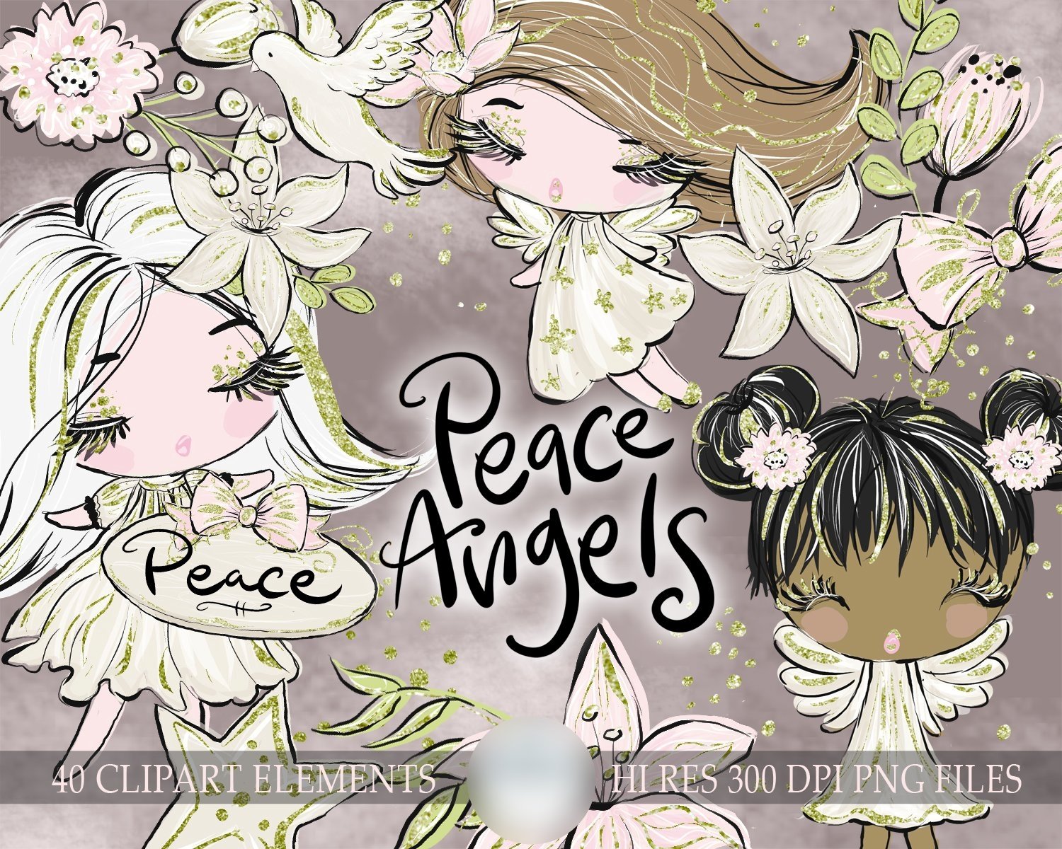 Peace Angels Clipart Kit Digital Anjinhas - Imagem 1