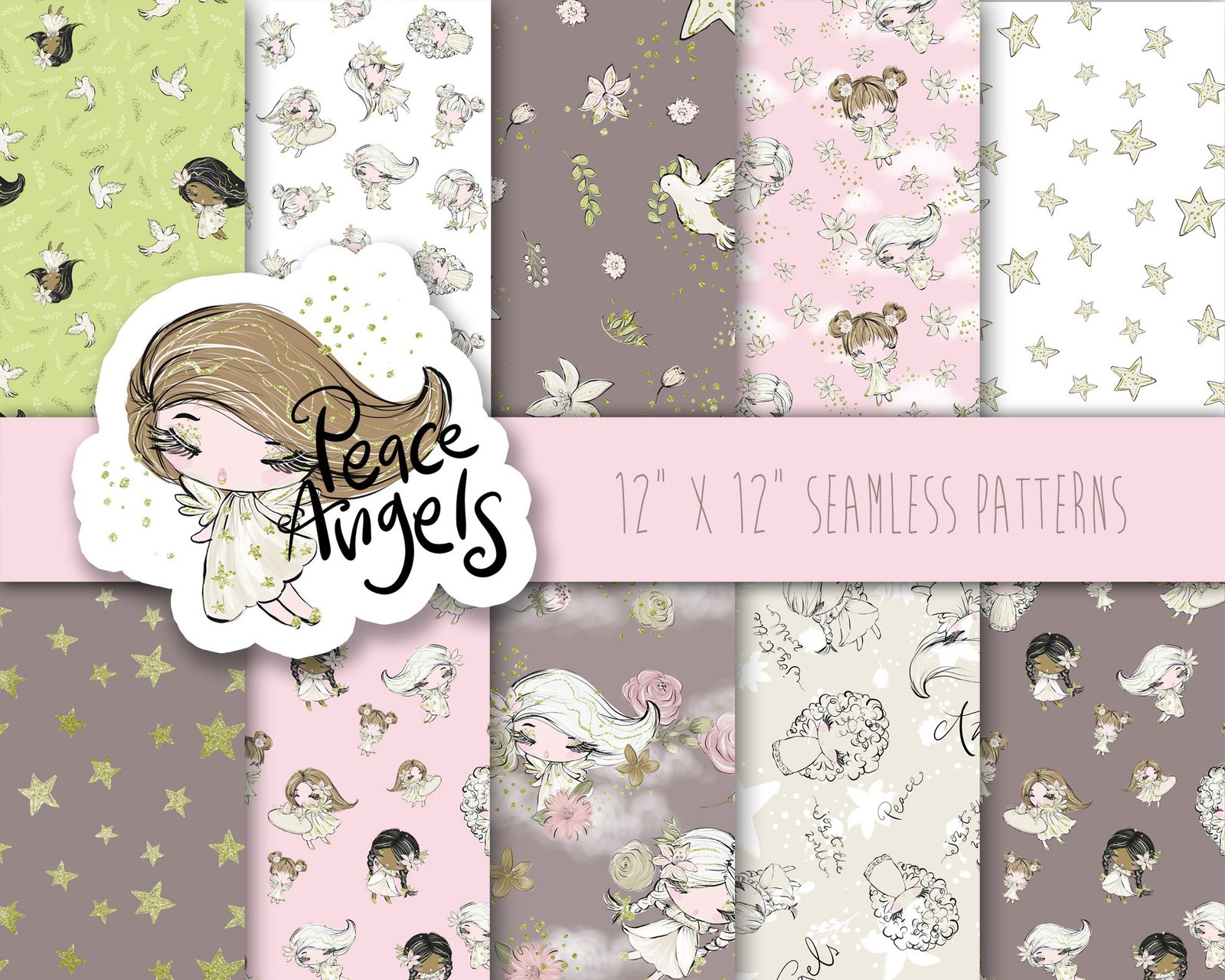 Peace Angels (Papers) Kit Digital Papeis Anjinhas - Imagem 1