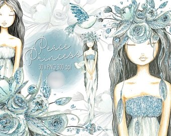 Peace Princess ClipArt Kit Digital Princesa Clipart - Imagem 1