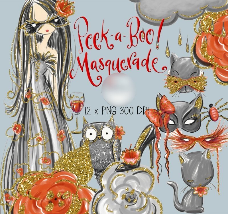 Peek a Boo Masquerade Kit Digital Baile de Máscaras - Imagem 1