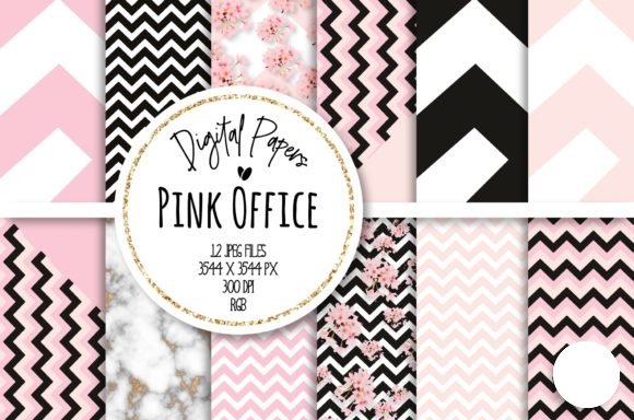 Pink Office Arquivo Kit Digital Papéis Rosa e Preto - Imagem 1