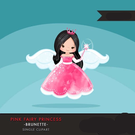 Pink fairy Princess Dark Brunette MUJKA Arquivo Kit Digital Princesa Fada Morena Pink - Imagem 1