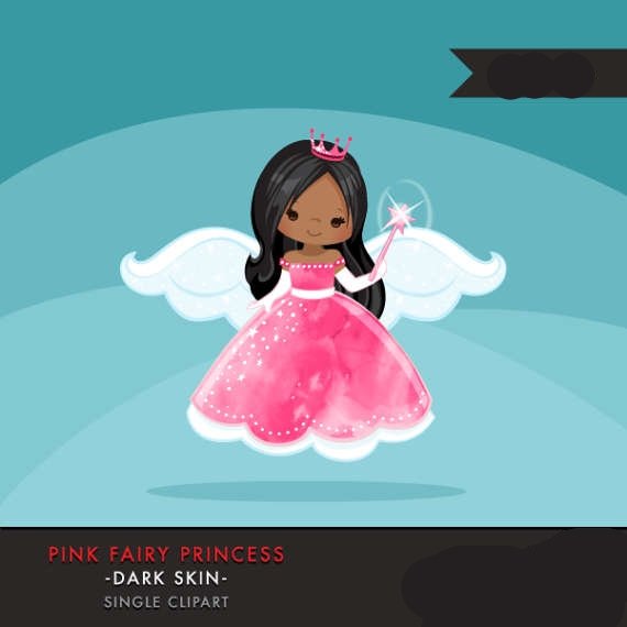 Pink fairy Princess Dark Skin MUJKA Arquivo Kit Digital Princesa Fada Negra Pink - Imagem 1