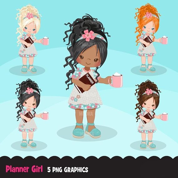 Planner Girl Curly MUJKA Arquivo Kit Digital Professora - Imagem 1