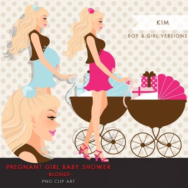 Pregnant Girl Baby Shower Blonde MUJKA Arquivo Kit Digital Chá de Baby de Menina - Imagem 1