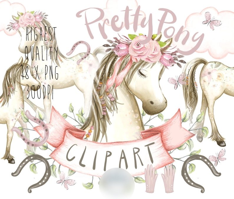 Pretty Pony ClipArt Kit Digital Poney Cliparte - Imagem 1