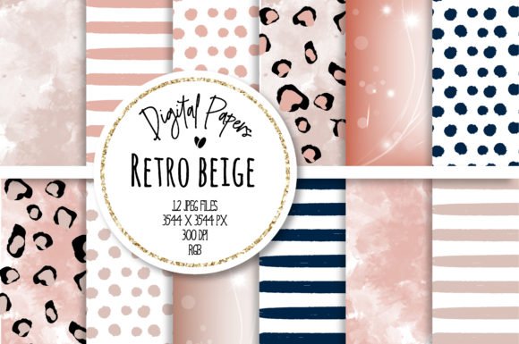 Retro Beige Arquivo Kit Digital Papéis Beige Retro - Imagem 1