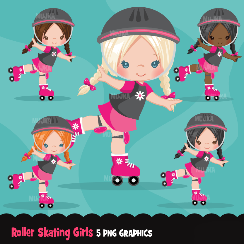 Roller-Skating-Girls-MUJKA Arquivo Kit Digital Meninas de Patins - Imagem 1
