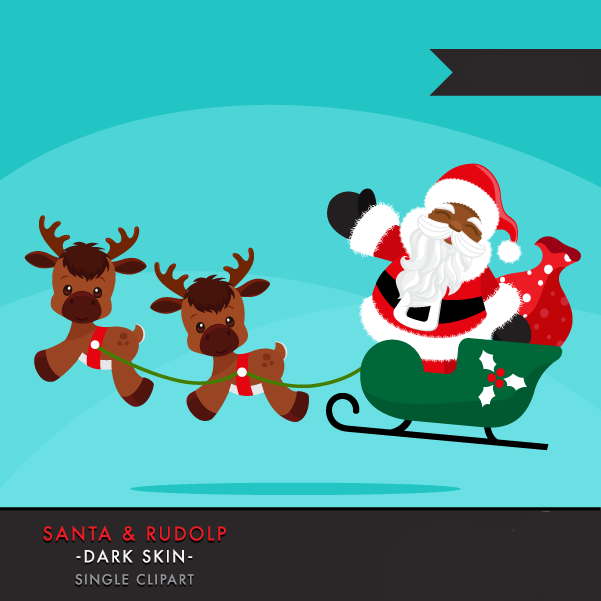 SANTA-RUDOLP-SINGLE-DARK Arquivo Kit Digital Papai Noel no Trenó - Imagem 1