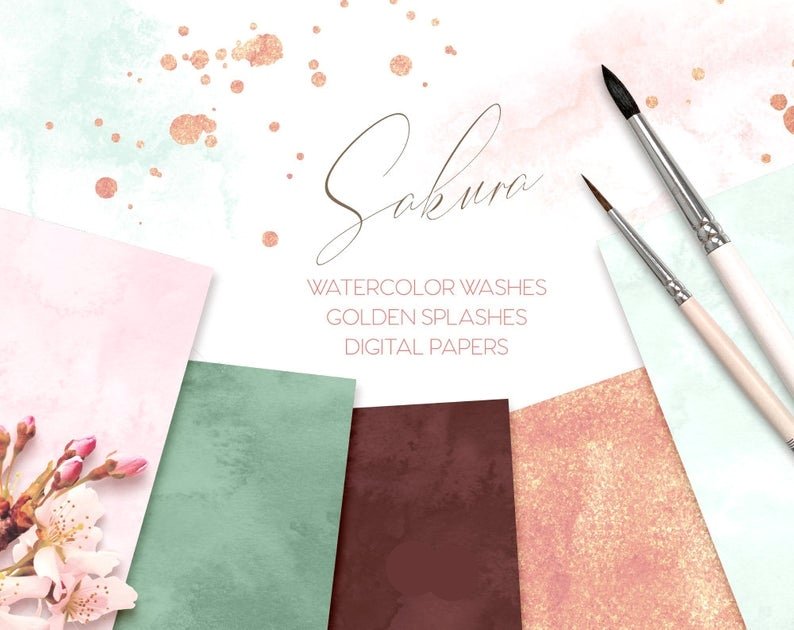 Sakura Washes Splashes Papers-Octopus Kit Digital Cartolinas e Pincéis - Imagem 1