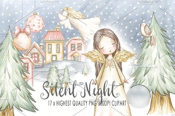Silent Night ClipArt Kit Digital Noite Feliz - Imagem 1