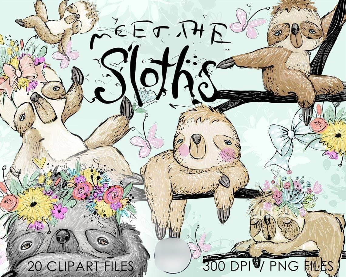 Sloth clipart Kit Digital Bicho- Preguiça - Imagem 1