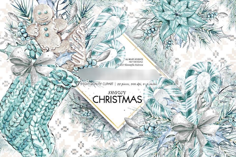 Snow Christmas Kit Digital Natal Tiffany Menta Prateado - Imagem 1
