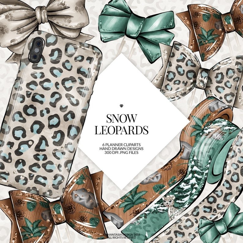 Snow Leopards Planner-Phantasia Kit Digital Acessorios Leopardo - Imagem 1