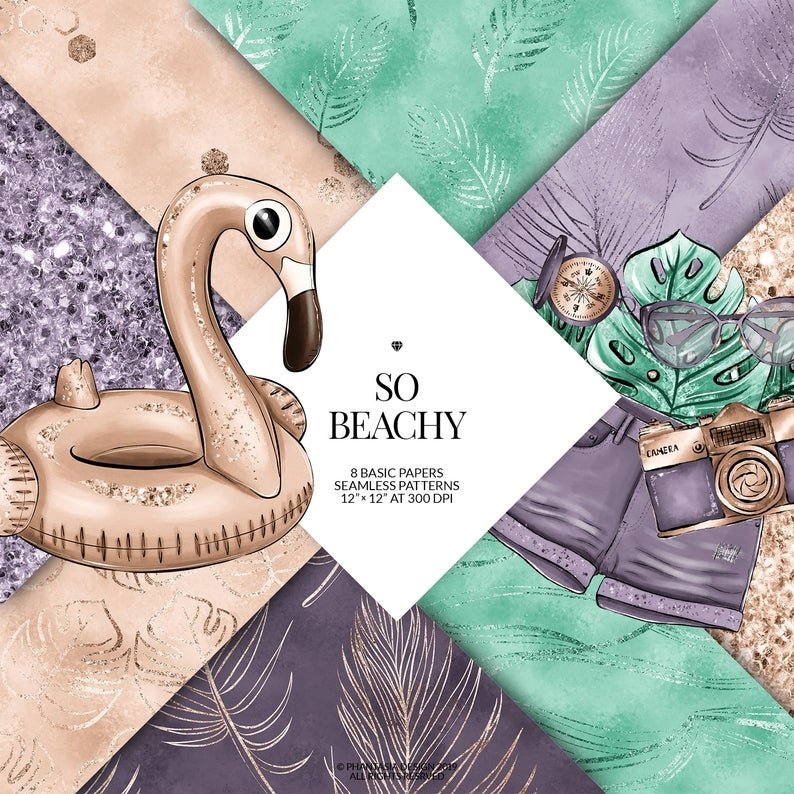 So Beachy Basics PP-Phantasia Kit Digital Papeis Boia Flamingo - Imagem 1
