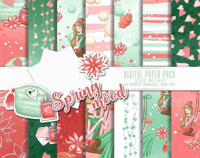 Spring Mood PP-Iva Arquivo Kit Digital Papeis Primavera - Imagem 1