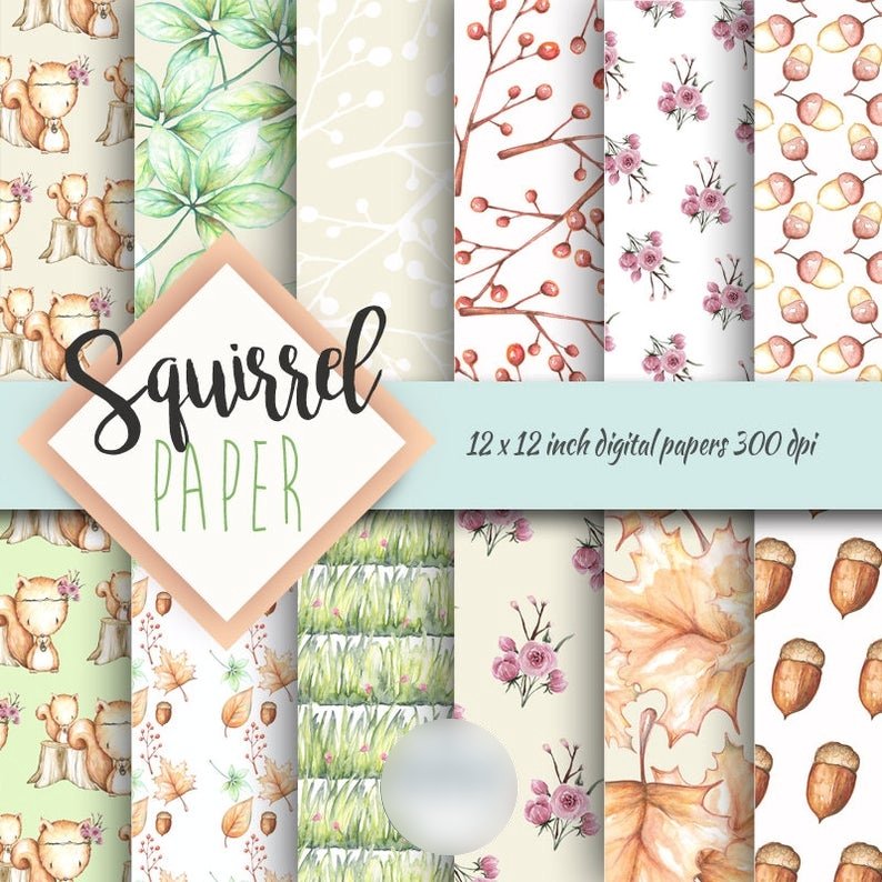 Squirrel Patterns Kit Digital Papeis Esquilo Clipart - Imagem 1