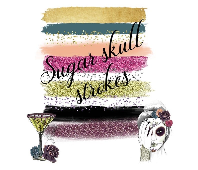 Sugar Skull Strokes Kit Digital Pinceladas do Halloween - Imagem 1