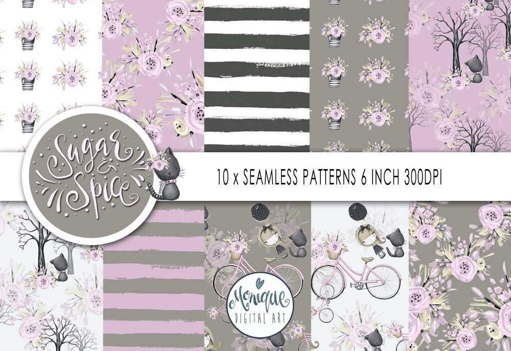 Sugar Spice Patterns Kit Digital Papeis Passeio no Jardim - Imagem 1