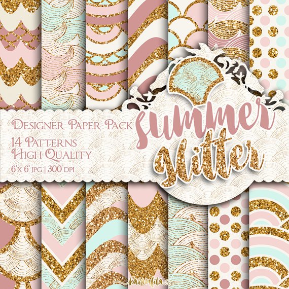 Summer-Glitter Kit Digital Papeis Pele de Sereia - Imagem 1