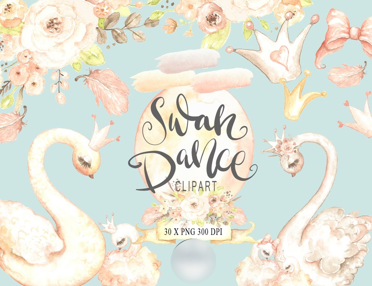 Swah Dance Clipart Kit Digital Lago dos Cisnes - Imagem 1