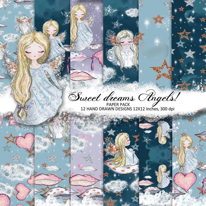 Sweet Dreams Angels! PP-LDPrintables Arquivo Kit Digital Papéis Natal Anjinhas - Imagem 1