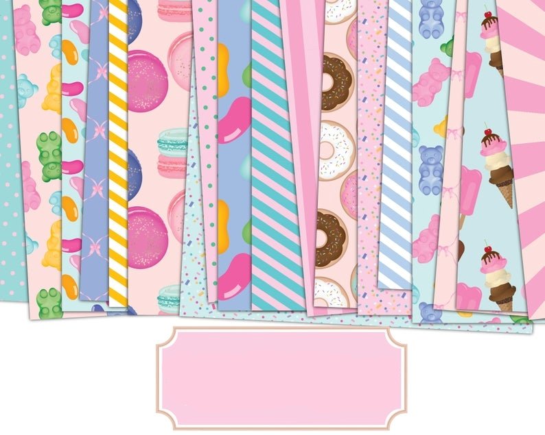 Sweet Shop Digital Papers, Kit Digital Papeis Doces - Imagem 1