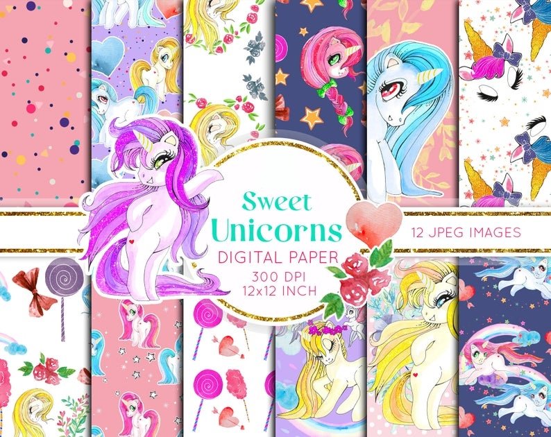 Sweet Unicorns - Papeis Kit Digital Papeis Unicornio - Imagem 1