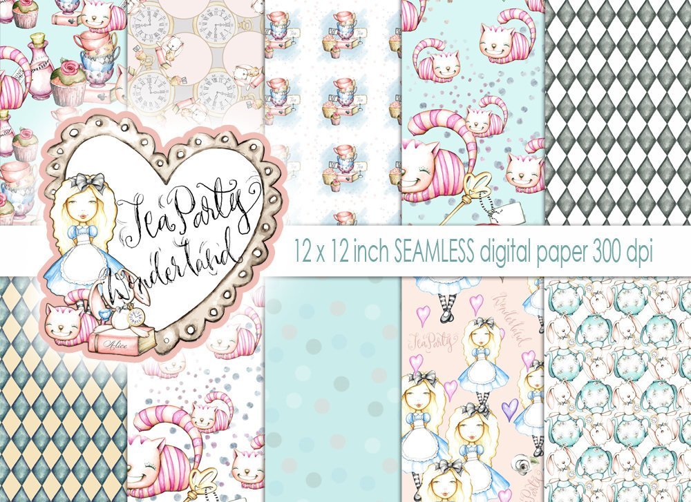 Tea Party Wonderland Kit Digital Papeis Alice no Pais das Maravilhas - Imagem 1